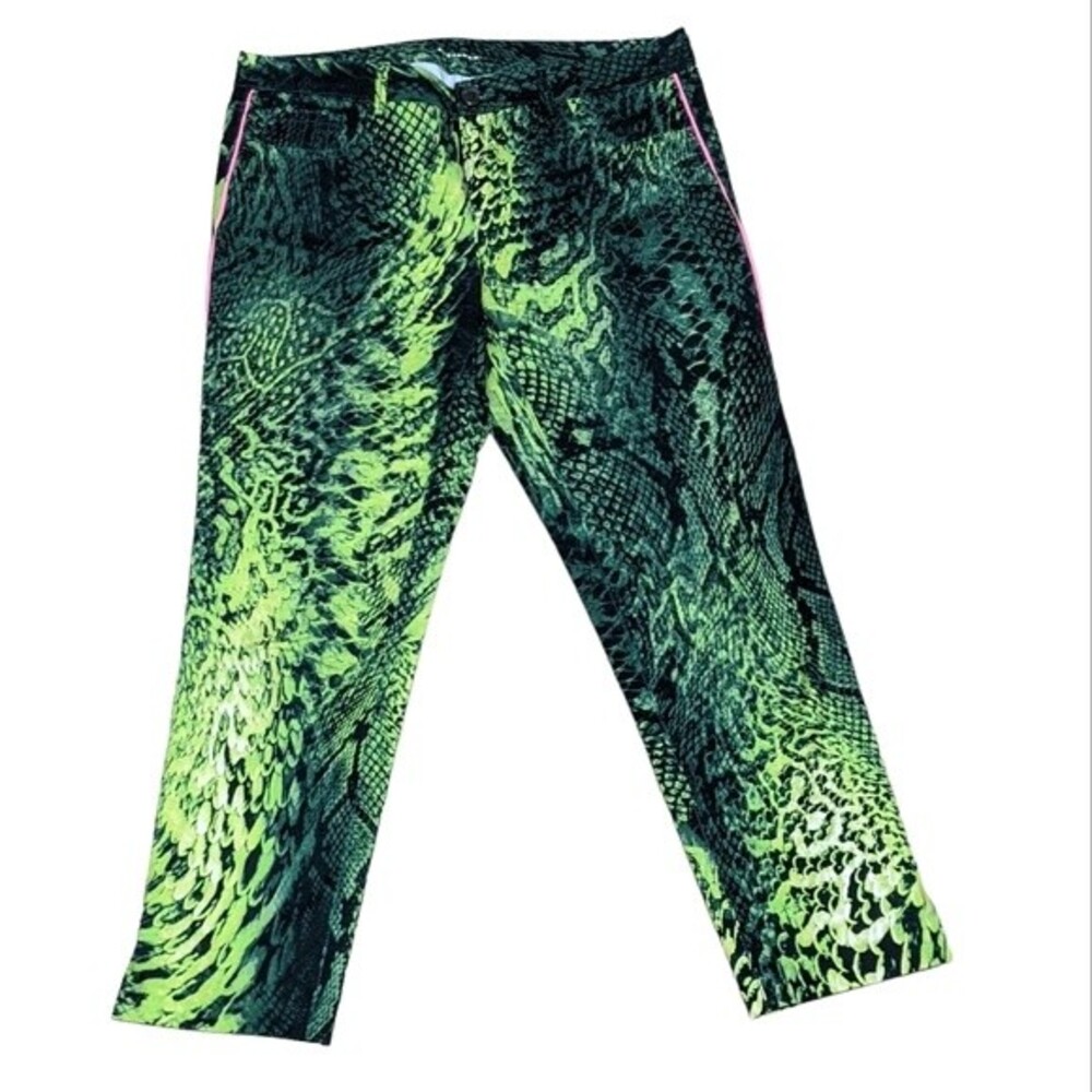 Elie Tahari Ramona Jean cropped skinny mid-rise straight snake print green 6